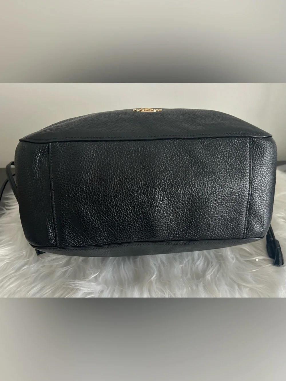 Coach Black Pebbled Leather Tote Bag Gold Chain Shoulder Purse